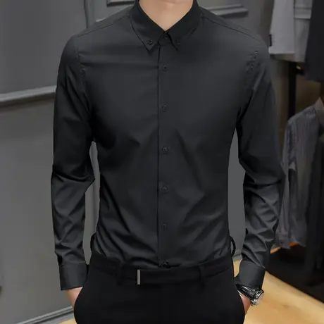 春秋高级感商务白色衬衫男长袖正装男士职业工作服结婚帅气白衬衣图片