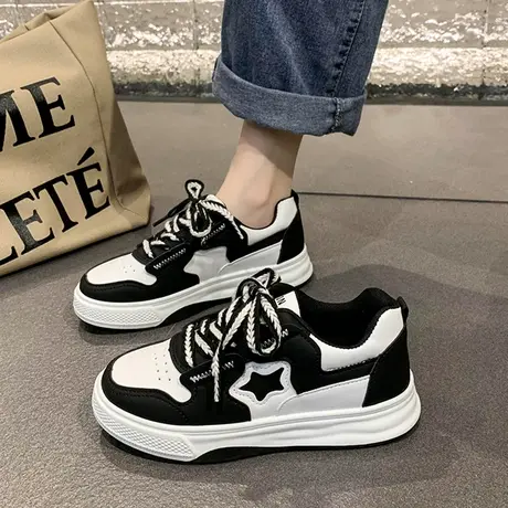 小众帆布鞋女2023新款黑白熊猫鞋初中学生运动鞋厚底小白鞋爆款商品大图