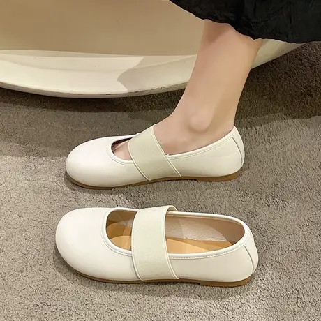 浅口单鞋女2023春季新款豆豆鞋百搭平底玛丽珍女鞋黑色复古乐福鞋商品大图