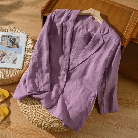 休闲亚麻小西服女士外套长袖薄款短款棉麻小西装女2024春装新款商品大图