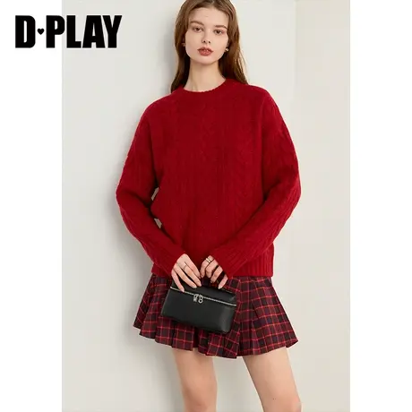DPLAY秋冬红色新年穿搭绞花加厚毛衣100%羊毛时尚内搭针织衫图片