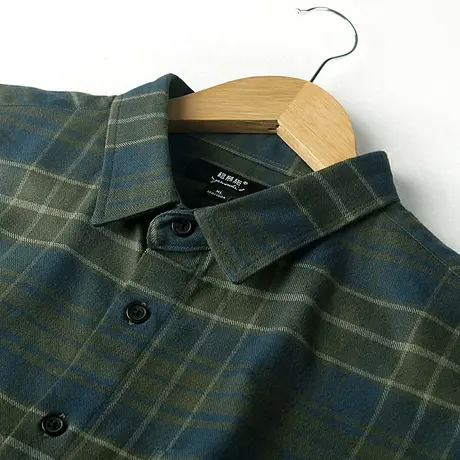 格慕施法兰绒格子衬衫男纯棉长袖休闲春秋季磨毛保暖港风外套衬衣图片