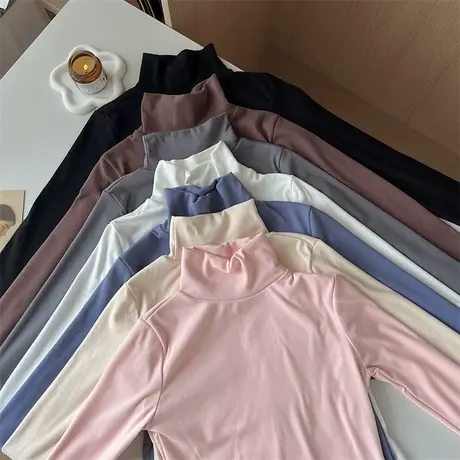 纯色德绒半高领打底衫女2024秋冬新款内搭长袖保暖阳离子修身上衣图片