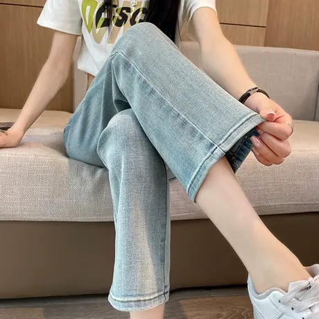 直筒牛仔烟管裤女2025春秋季高腰宽松显瘦八分九分小个子法棍裤子图片