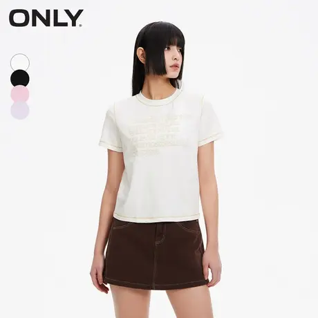 ONLY奥莱夏季时尚英文胶印螺纹圆领正肩短款T恤女商品大图