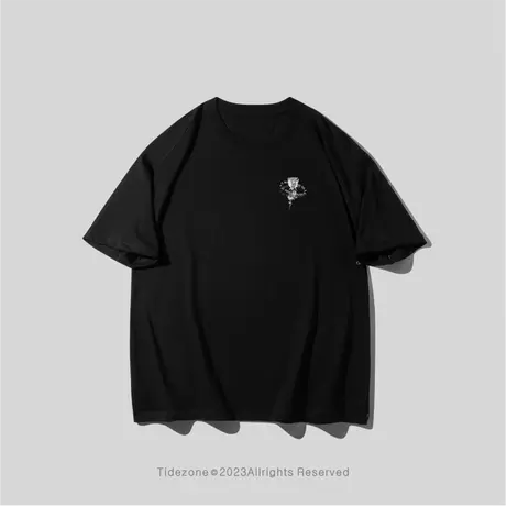 Ohlyah简约玫瑰花LOGO字母印花夏季潮牌宽松圆领短袖T恤男女定制图片