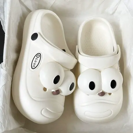 搞怪趣味大眼睛洞洞鞋女夏季外穿踩屎感沙滩凉鞋厚底防滑包头拖鞋商品大图