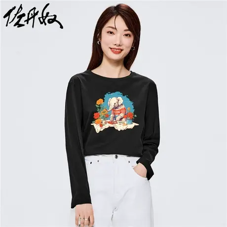 佐丹奴联名t恤女2023年秋冬上新纯棉油画印花长袖上衣女99393257商品大图