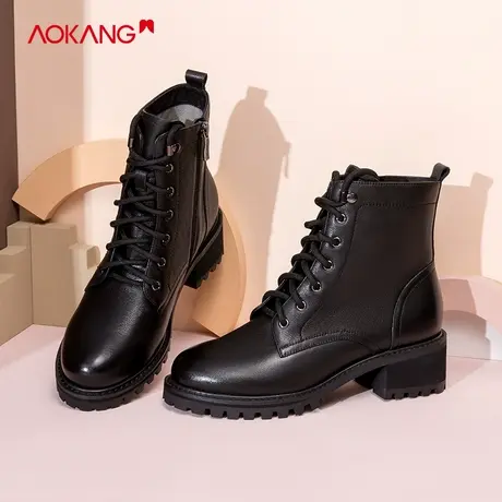 奥康女马丁靴加绒新款真皮短靴靴子高档女靴皮鞋女士冬鞋冬靴商品大图