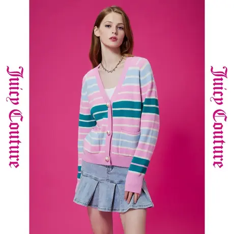 Juicy Couture橘滋女装新款秋日梦境纽扣条纹毛织女式外套图片