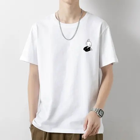 短袖t恤男纯棉潮流印花夏季宽松圆领上衣服全棉半袖白色打底衫男商品大图