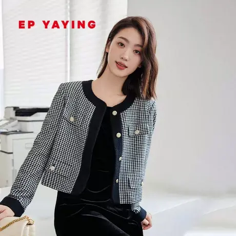 EP YAYING雅莹女装 小香风千鸟格针织羊毛外套 2023秋冬新款1232A商品大图