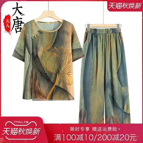 中老年人夏装套装女奶奶短袖妈妈雪纺洋气新款绣花老人衣服图片