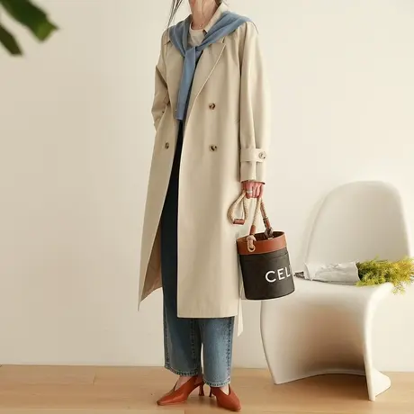 【清仓到手仅139元】卡其色风衣女韩风chic今年流行过膝外套图片