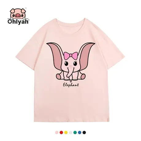 Ohlyah小飞象t恤女装韩版卡通宽松上衣粉色可爱印花潮牌闺蜜半袖商品大图