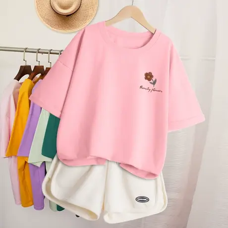 多巴胺穿搭短袖t恤女2023年夏季新款学生设计感女款休闲运动套装商品大图