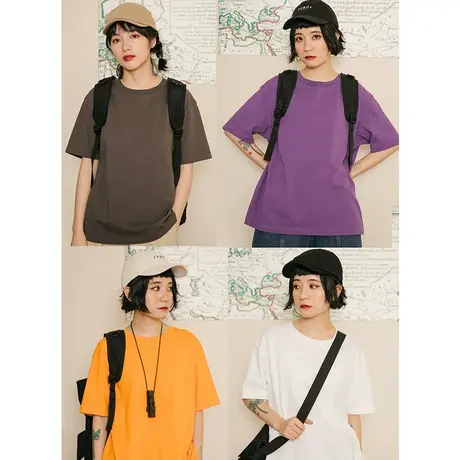 omont蛋挞家白色纯棉短袖t恤女2021新款潮百搭宽松纯色学生上衣夏商品大图