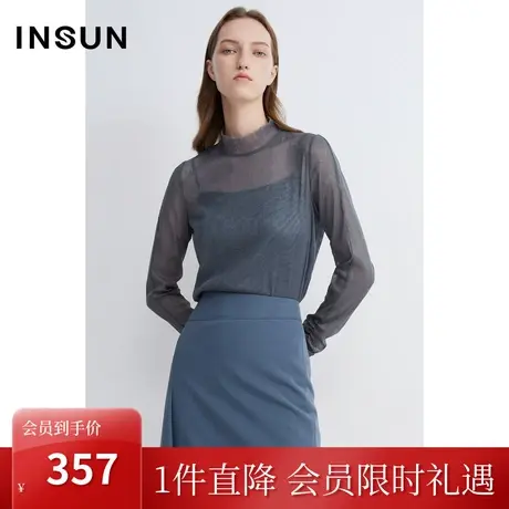 恩裳商场同款春季潮流闪葱纱线双层网纱设计轻薄上衣T恤图片