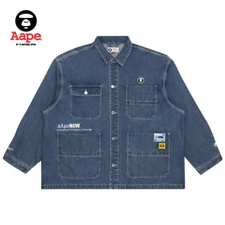 Aape男装秋冬撞色字母刺绣猿颜徽章宽松衬衫夹克外套7424XXG商品大图