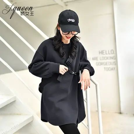 卫衣加绒加厚女秋季新款休闲宽松显瘦小众设计感圆领长袖T恤衫图片