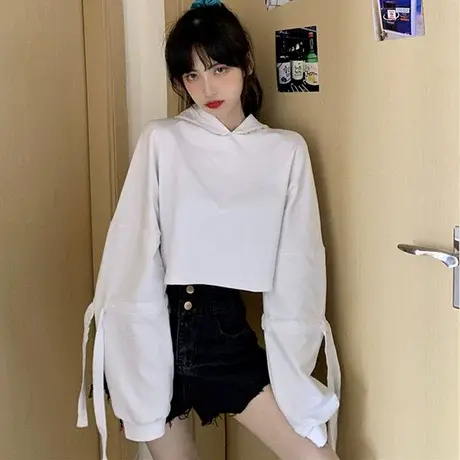 短款卫衣女宽松韩版ins连帽上衣设计感小众春秋薄款oversize外套商品大图