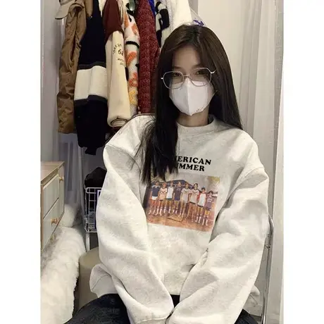 美式复古卫衣女2023春秋薄款宽松oversize慵懒风chic港味上衣外套图片