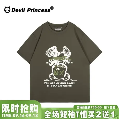 oversize街头风古着感灰绿色短袖t恤女大版小众ins卡通潮牌上衣夏商品大图