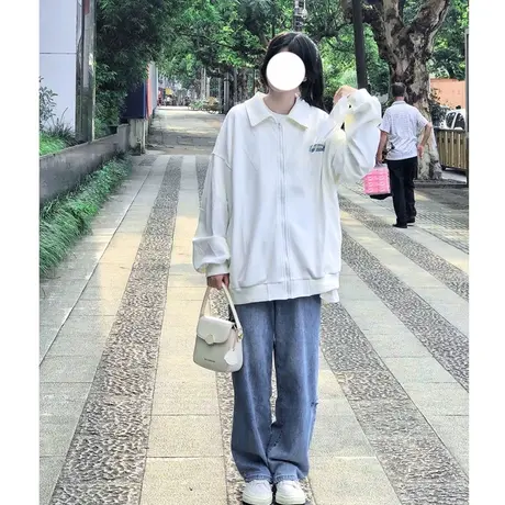 polo领外套女春秋薄款宽松高级感好看old school卫衣拉链开衫上衣图片