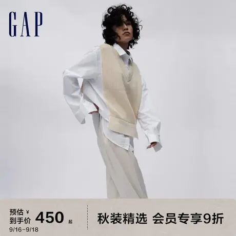 Gap女装秋季2023新款假两件拼接针织长袖衬衫811067宽松通勤上衣图片
