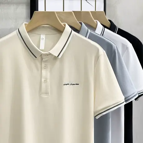 刺绣polo衫男短袖潮牌修身男装上衣服翻领t恤男夏季2023新款潮流商品大图