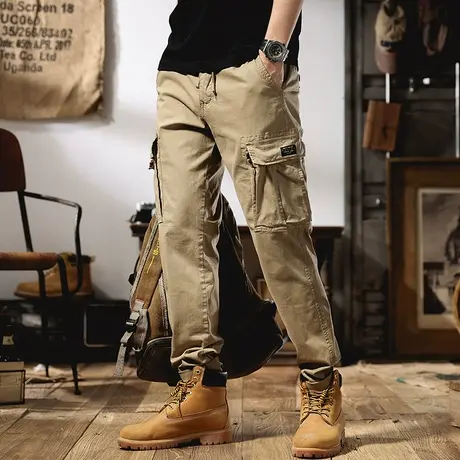美式薄款卡其色工装裤男夏季宽松直筒2022年新款休闲裤男阔腿裤男商品大图
