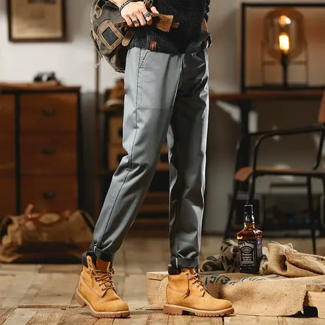 重磅水洗宽松工装裤户外抽绳男裤休闲裤百搭男款痞帅潮男裤子潮流商品大图