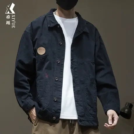 美式重磅青年工装夹克男2023秋冬新款男士加绒牛仔外套大码胖子潮商品大图