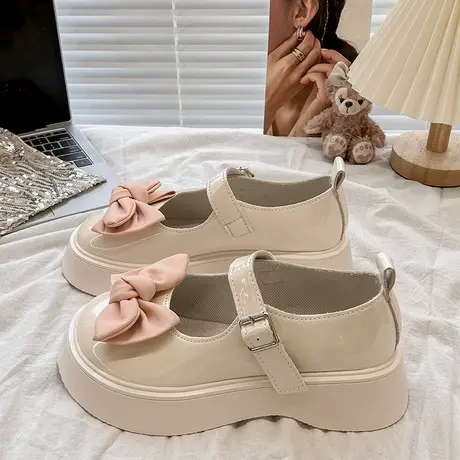 时尚蝴蝶结厚底玛丽珍小皮鞋子女2023年新款春夏季jk复古单鞋潮商品大图