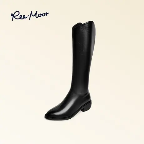 REEMOOR秋冬小个子显瘦显腿长高跟V口骑士靴棕色长筒靴瘦瘦靴女图片