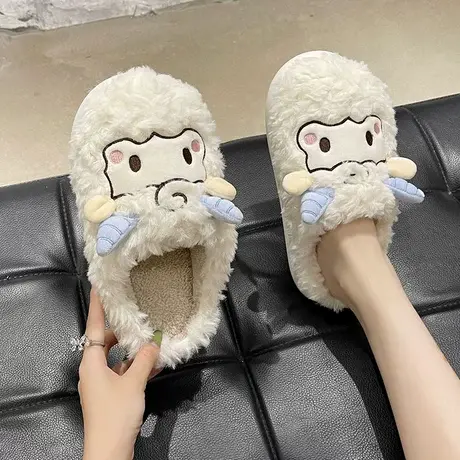 棉拖鞋女秋冬季可爱小绵羊毛绒保暖包头室内居家情侣厚底防滑拖鞋商品大图