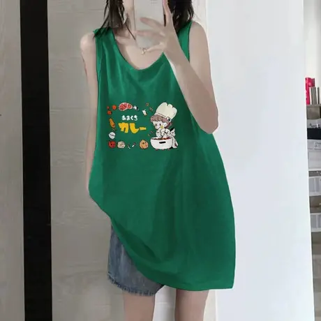 纯棉吊带坎肩背心无袖t恤女夏季设计感小众外穿宽松港风挂脖上衣图片