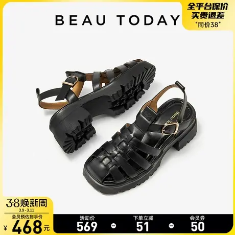 BeauToday罗马鞋女凉鞋厚底2024新款猪笼凉鞋女BT粗跟法式凉鞋女商品大图
