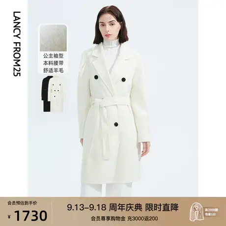 朗姿双面呢纯羊毛复古修身公主袖大衣秋冬季新款法式毛呢外套女图片