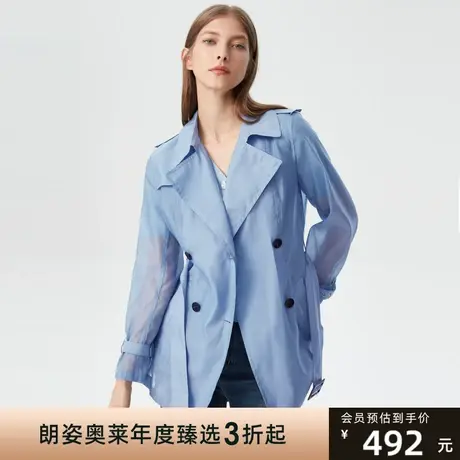 朗姿旗下奥莱秋季新款风衣双排扣短款收腰系带女式风衣图片