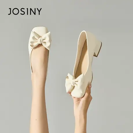 Josiny/卓诗尼一脚蹬玛丽珍女鞋2023夏秋新款方头蝴蝶结粗跟单鞋商品大图