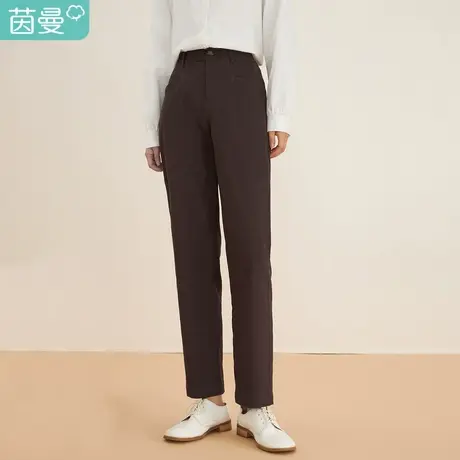 茵曼休闲女2023春季新款宽松百搭简约通勤直筒显瘦口袋高腰休闲裤商品大图