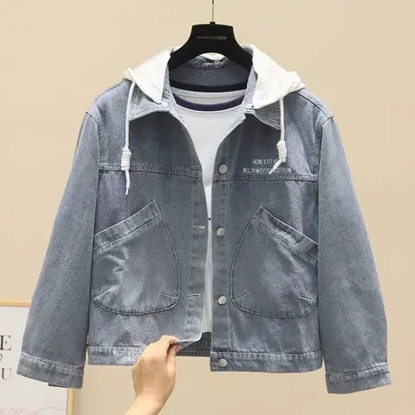 连帽牛仔外套女2023春季流行新款韩版宽松休闲小个子减龄短外套春商品大图