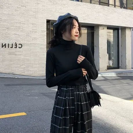 2023新款春秋冬季新款内搭半高领打底衫白色洋气长袖t恤女上衣服图片