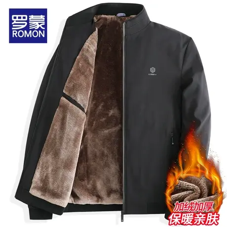 罗蒙冬季男士加绒立领夹克男2023新款秋冬款加厚保暖休闲外套男款商品大图