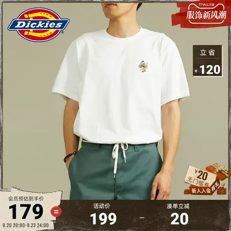 Dickies商场同款 23秋冬新品 圆领纯色卡通印花工装短袖T恤商品大图