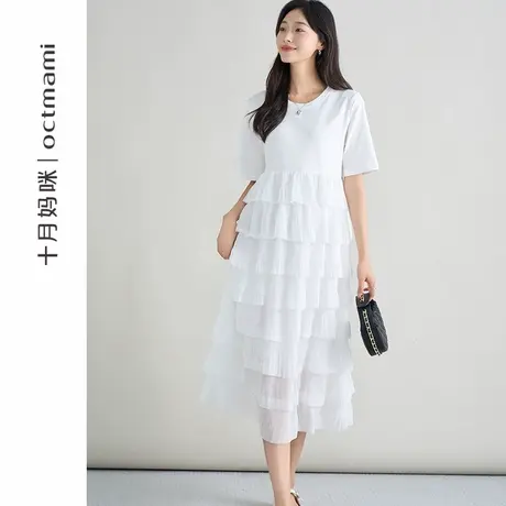 十月妈咪孕妇针织拼接蛋糕连衣裙2025新款夏季外穿宽松气质仙女裙商品大图