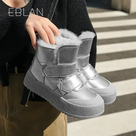 EBLAN/伊伴厚底雪地靴商场同款冬季百搭魔术贴短靴加绒保暖棉鞋女商品大图