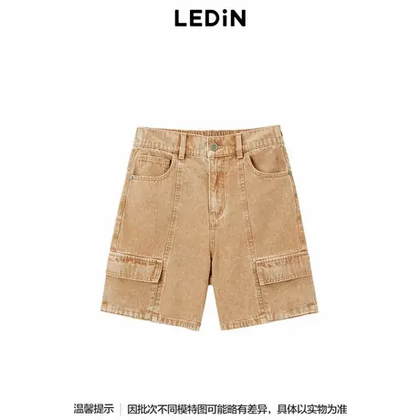 【商城同款】乐町工装风松紧腰牛仔中裤2024年新款裤子C2HBE3139商品大图