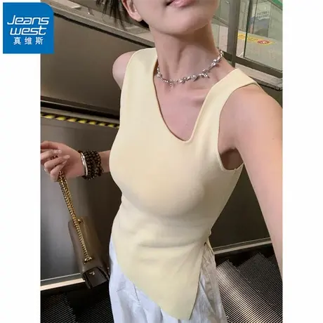 NR真维斯侧开叉修身针织衫背心吊带女夏季新款设计感辣妹纯欲上衣图片